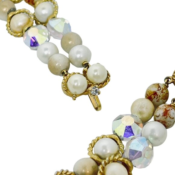 Marvella Faux Pearl/Marble And AB Beads Gold Tone Double Strand Necklace (5447) - Picture 7 of 11